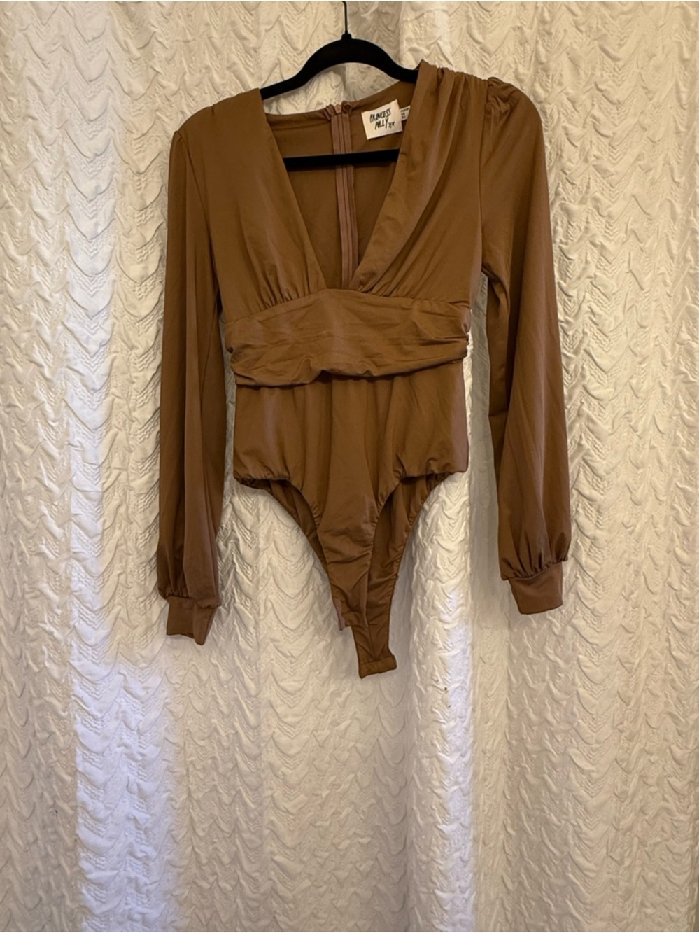 Princess Polly Brown Long-Sleeve V-Neck Bodysuit